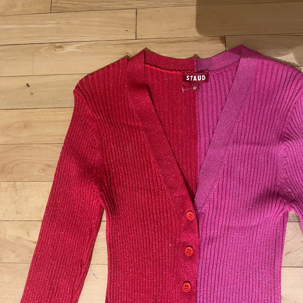 STAUD Women's Vibrant Red and Pink Cardigan